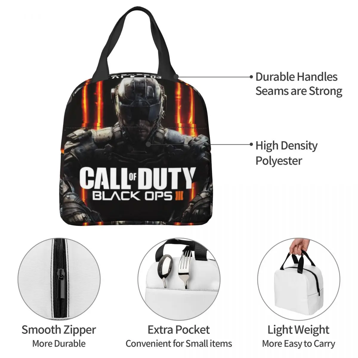 Call Of Duty-Sacs à lunch isothermes pour les amateurs de jeux, sac thermique réutilisable portable, boîte à lunch fourre-tout, plage, pique-nique, hommes, femmes