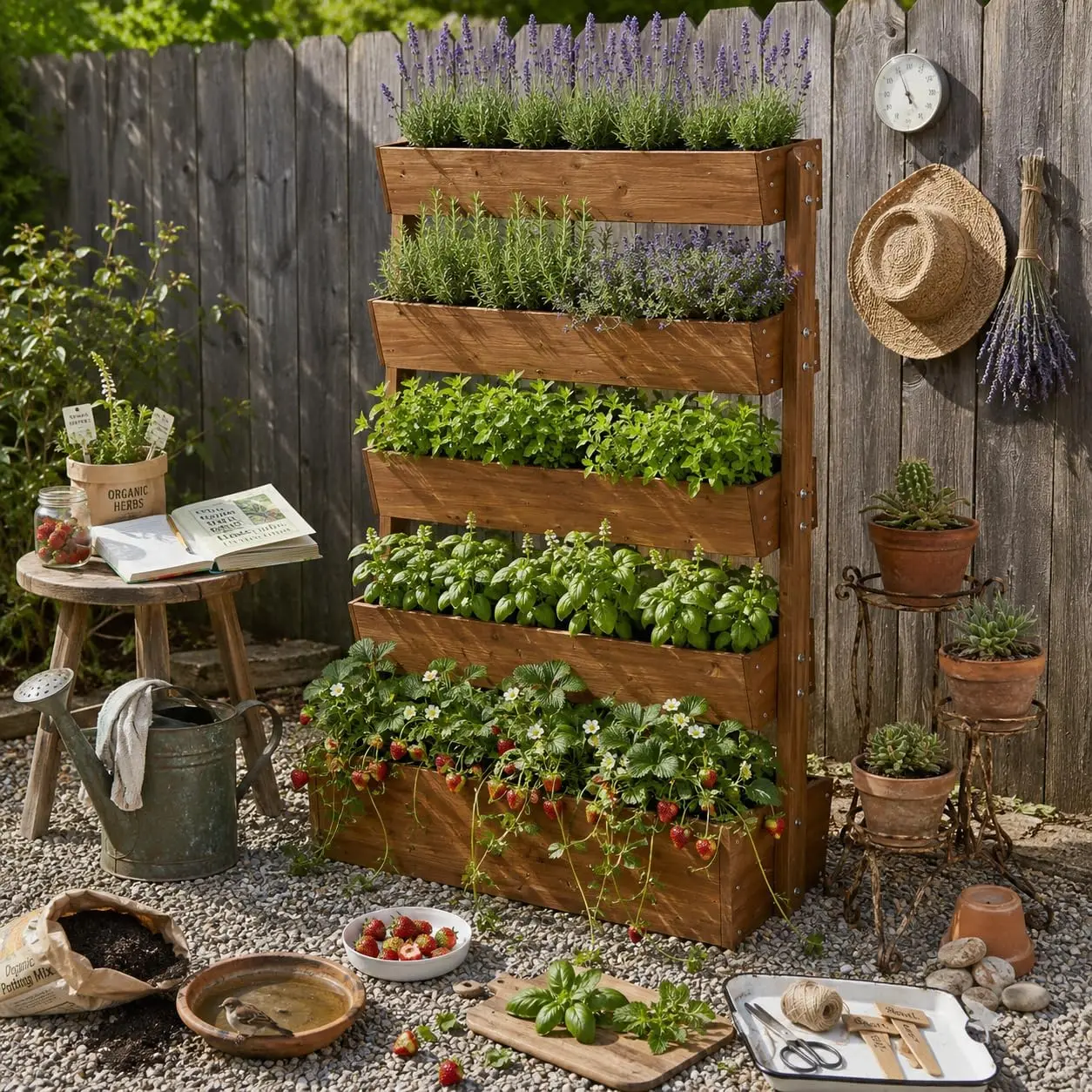 Brown 5-Tier Vertical Wooden Raised Garden Bed, Adjustable Freestanding Plant Stand Planter Rack for Herbs Vegetables Flowers, Indoor Outdoor Balcony Garden, 33