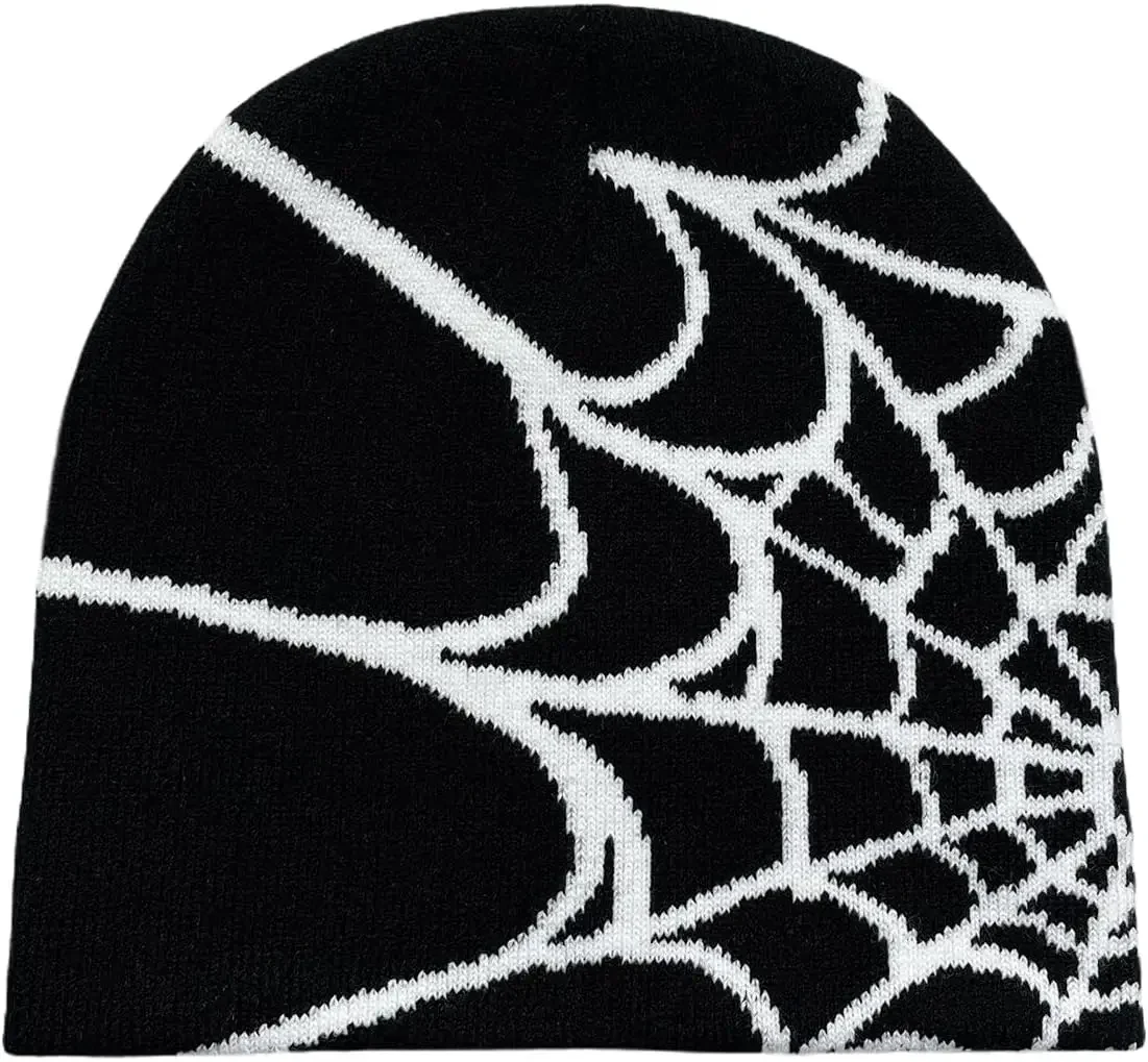 

Y2K Spiderman Web Beanie Hat – Knit Skull Cap Dome, Hip Hop Style, Multiple Colors Pooyikoi