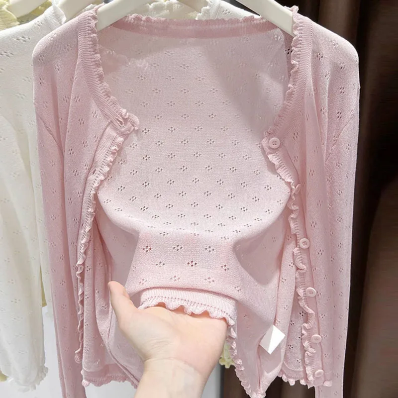 

Knitted Sweater Women Cardigans New Long Sleeve Women Clothing O-Neck Hollow Out Knit Sweater Cardigan Women Tops Sweaters Q4013