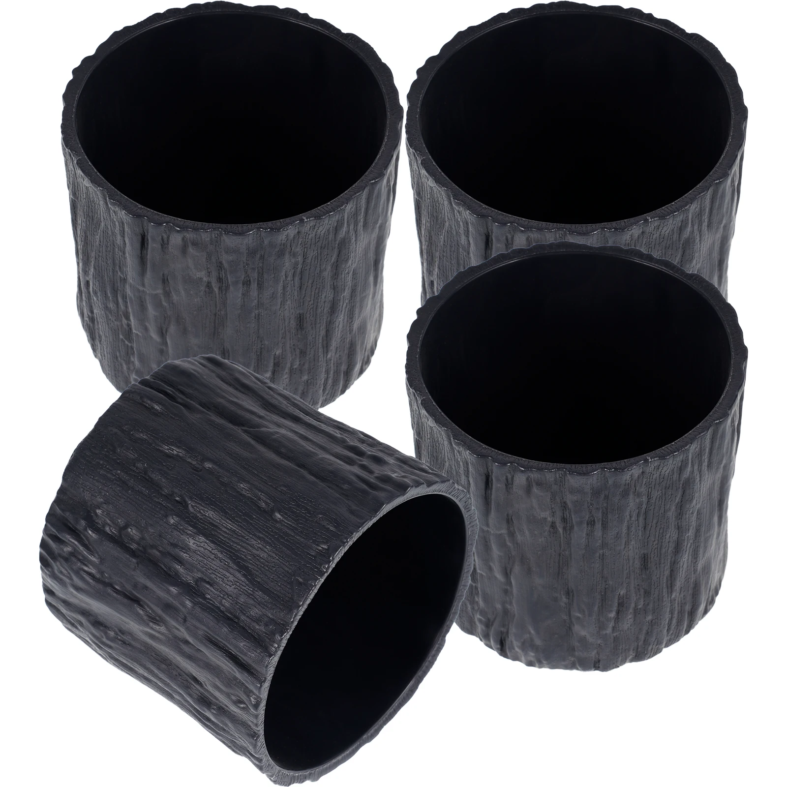 

4pcs Wooden Pots Indoor Plastic Planters Grain for Home Decoration Gray Flower Pots Green Succulent Vase