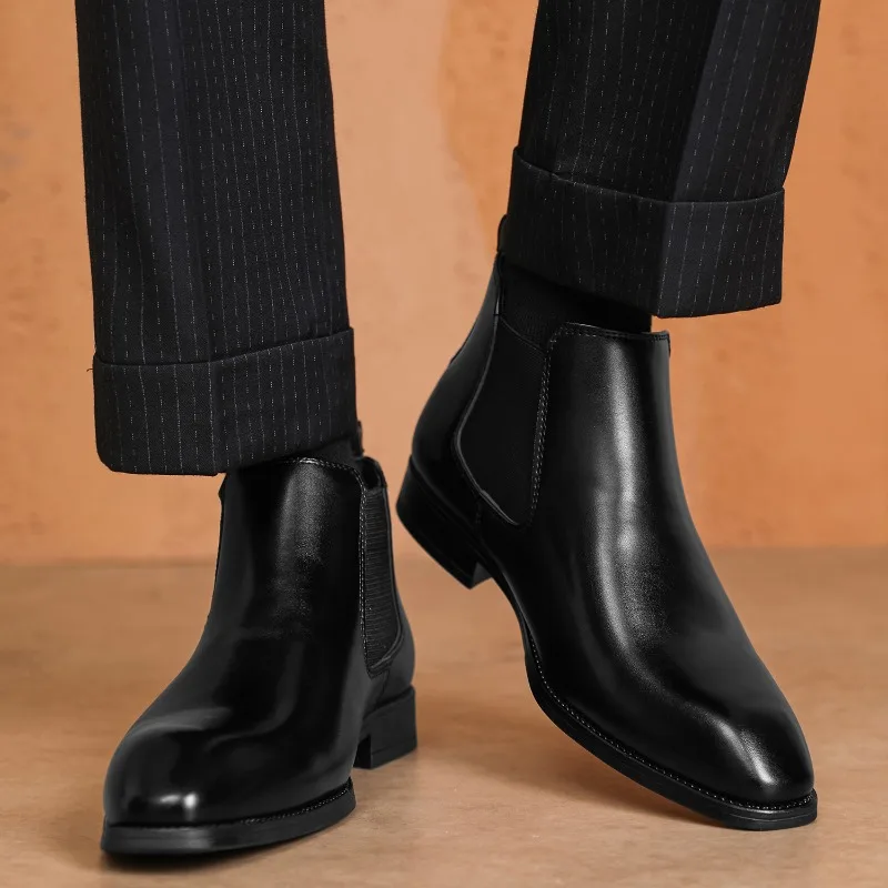New Winter Men's Genuine Leather Luxury Chelsea Boots, Men's Outdoor Warm Boots, Men's Classic Chelsea Shoes.