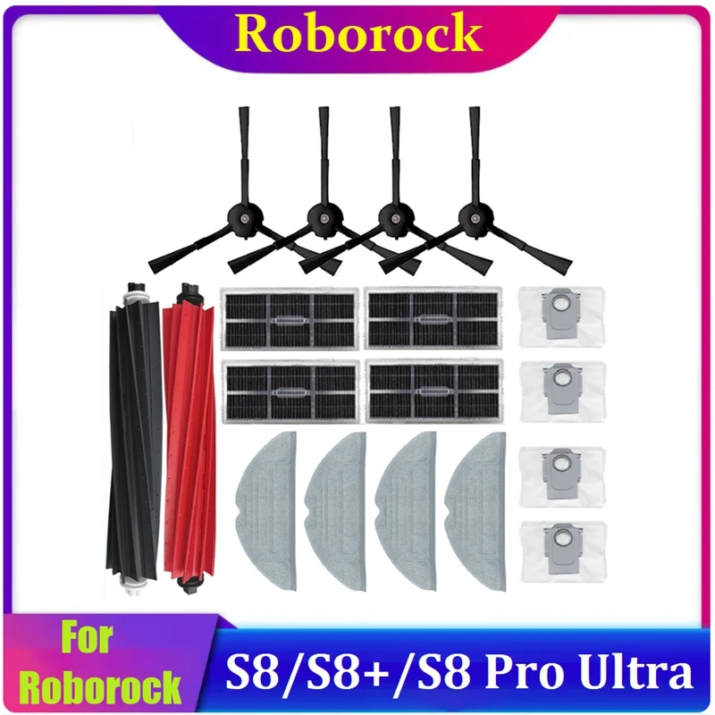 18PCS Main Brushes Mop Cloth Filters Dust Bags Parts For Roborock S8/S8+/S8 Pro Ultra Robot Vacuum Cleaner Replacement Parts