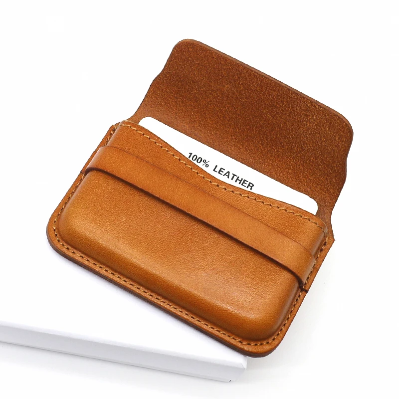 New Fashion Business Card Case Genuine Leather Handmade Credit Card Wallets Men Casual Coin Pouch Cowskin Vintage Women Purses