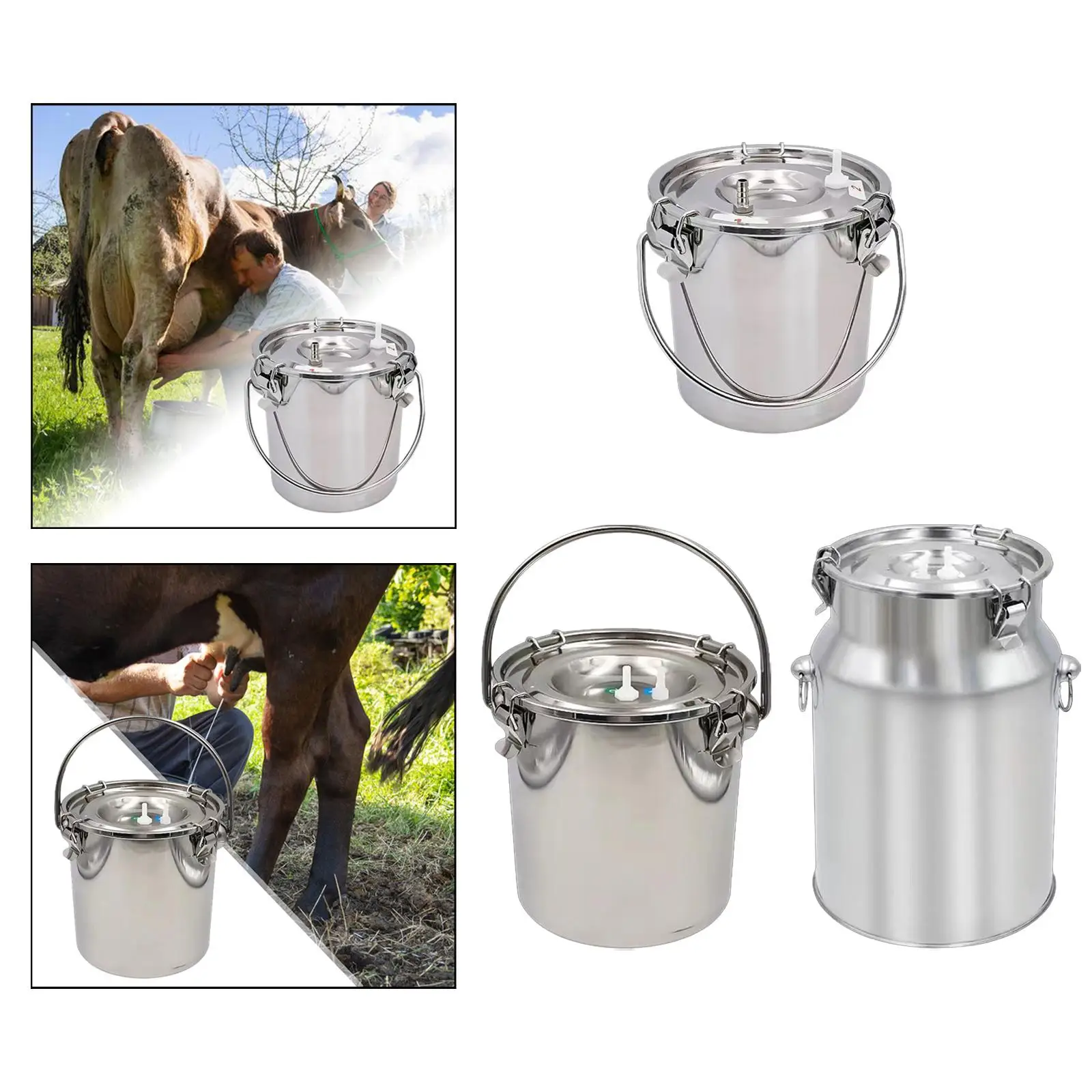 

Milking Machine Bucket Milk Bucket Stainless Steel Milk Can Large Capacity for Farm Milking Device