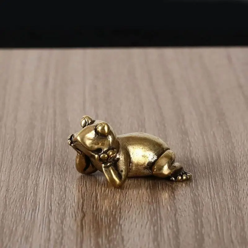 Brass Small Frog Miniatures Figurine Home Decor Car Desktop Decorations Crafts Vintage Handmade Copper Animal Ornaments
