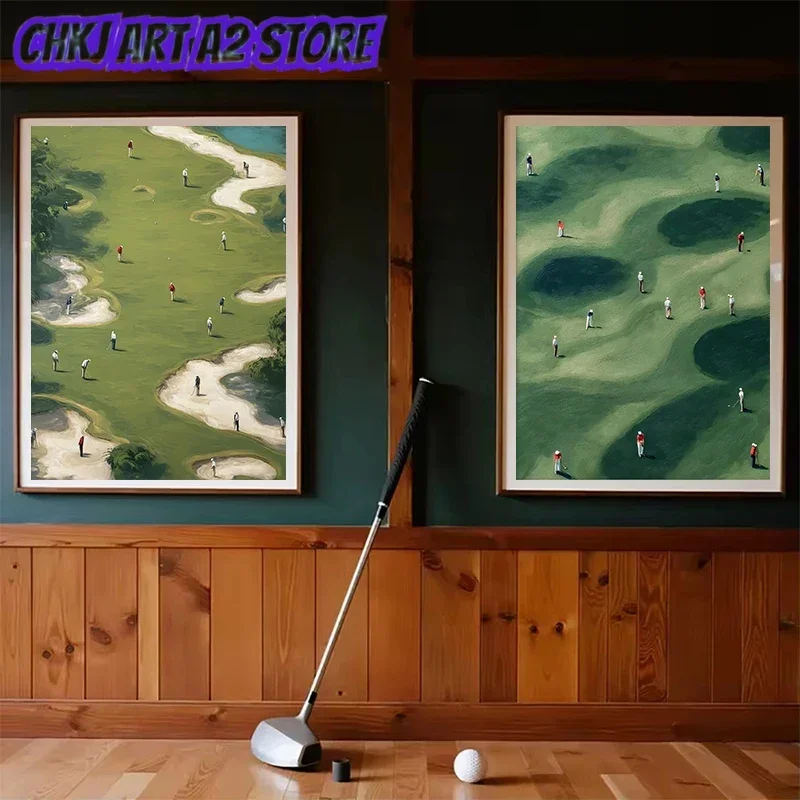 Minimalist Golf Print Tiny Golfers Wall Decor Vintage Green Sports Canvas Poster Gift for Golf Lovers Golf Course Wall Painti