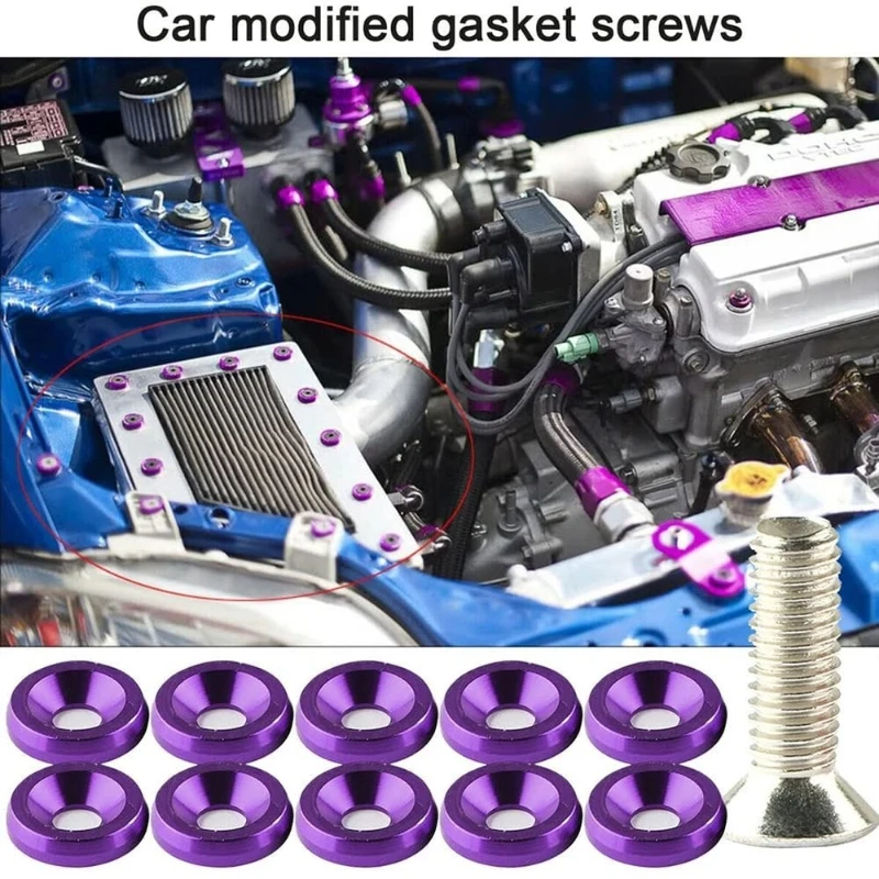 10 PCS M6 Car Modified Fasteners Fender Washer Bumper Engine Concave Screws Fender Washer License Plate Bolts Car Styling Gasket