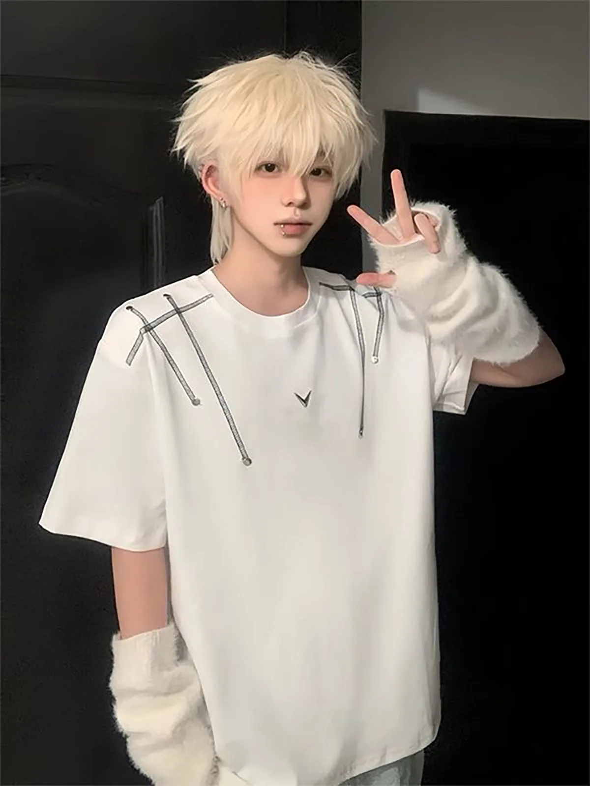 Cleanfit Deconstructed Shoulder round Neck Short Sleeve Men's T-Shirt Summer Cool High-End Feel Half Sleeve Casual Tee