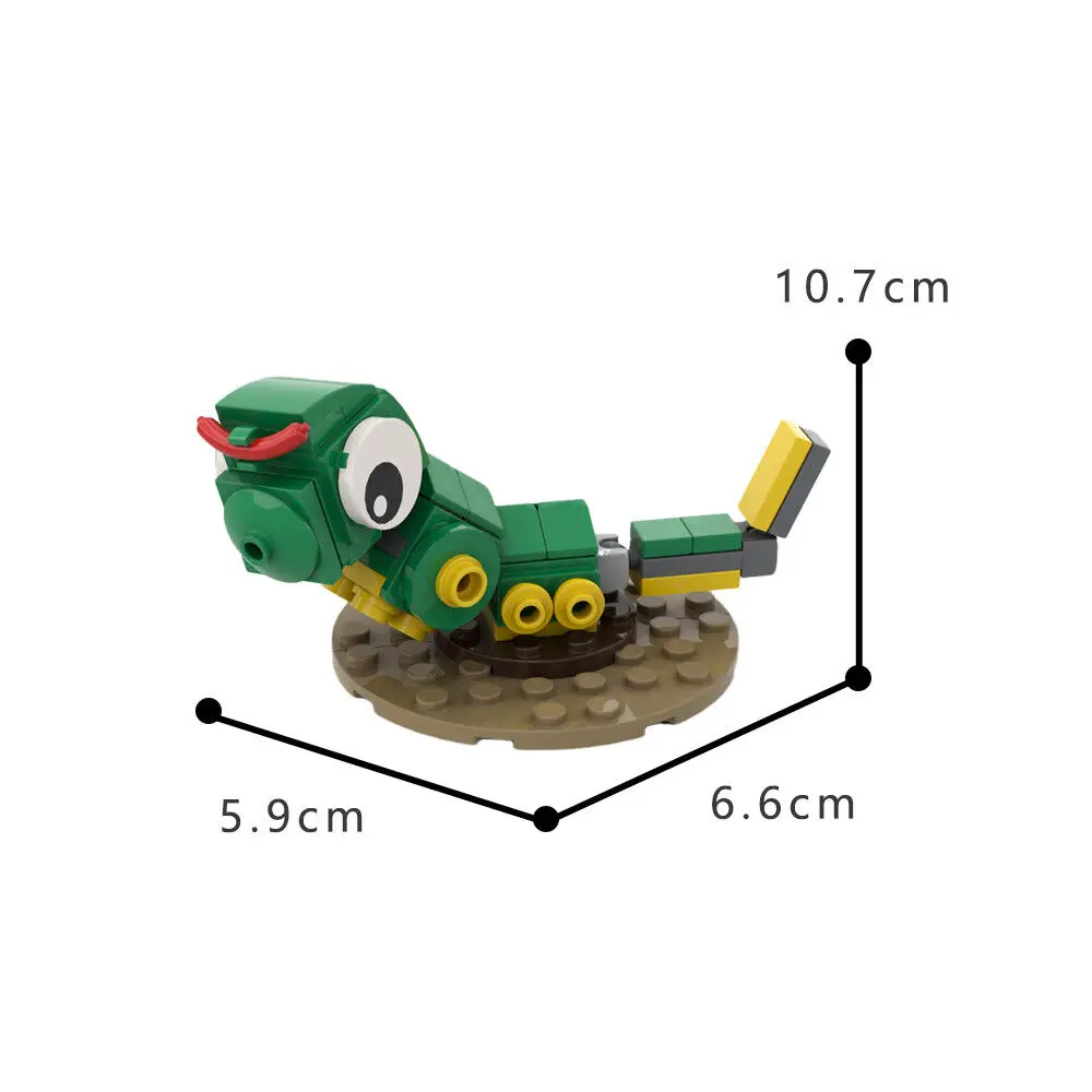 Green Caterpillar Model with Y-Shaped Red Tentacle 60 Pieces MOC Build Gift