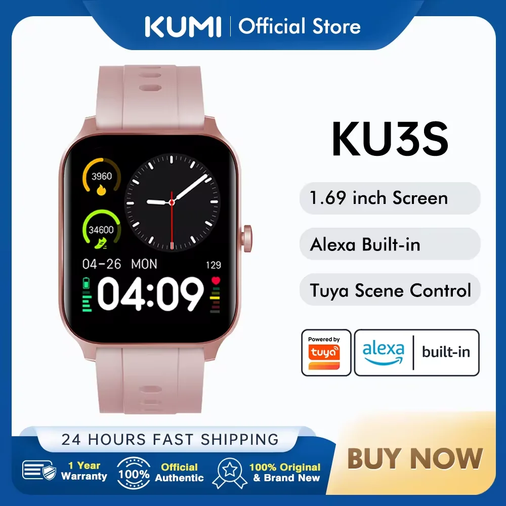 KUMI KU3S Alexa Smart Watch Tuya Call Sport Fitness Heart Rate Blood Pressure Sleep Monitor IP68 Waterproof Women Smartwatch