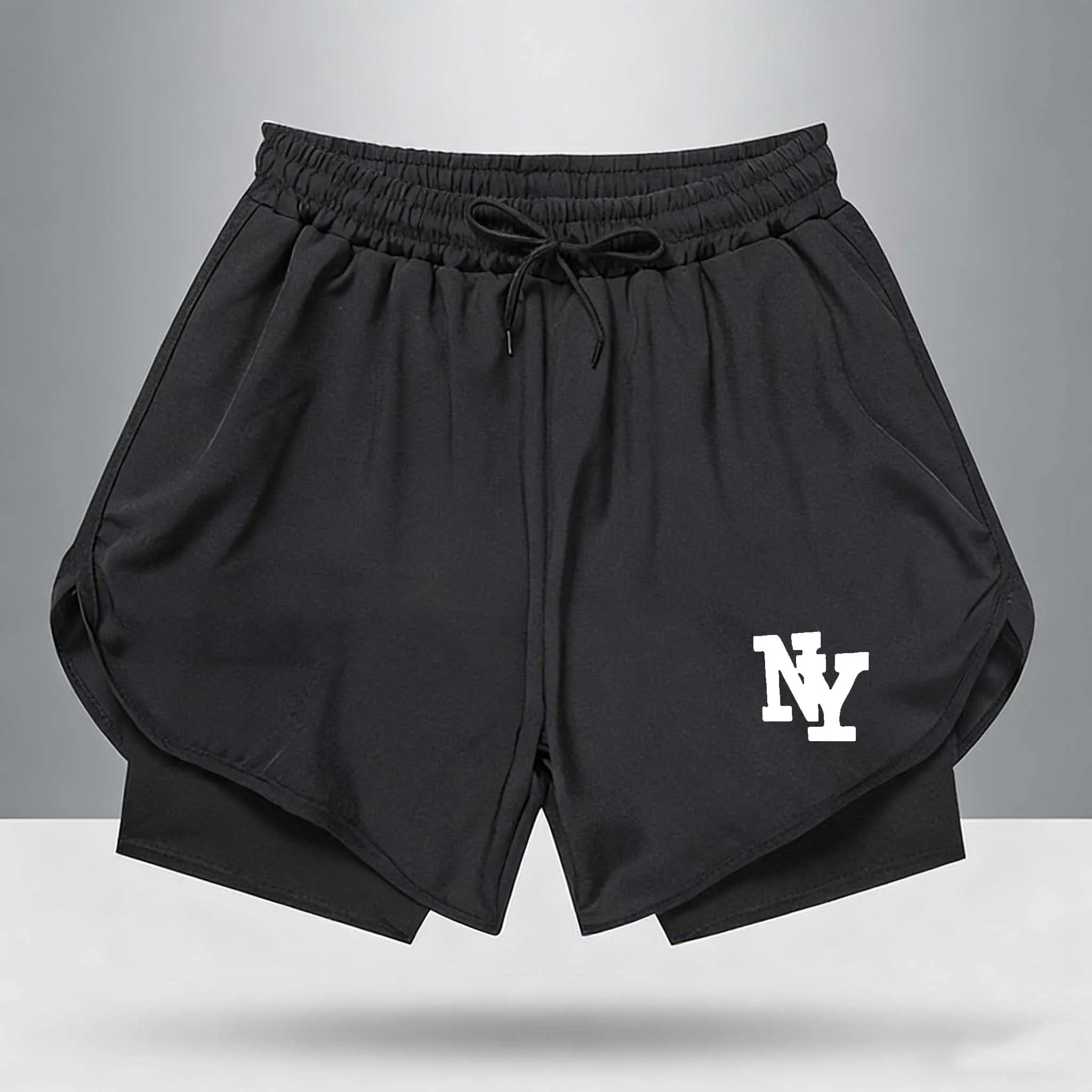 

2026 Summer Men Quick Dry Running Shorts 2 in 1 Double Layer Printed Fitness Shorts Gym Sport Jogging Training Short Pants