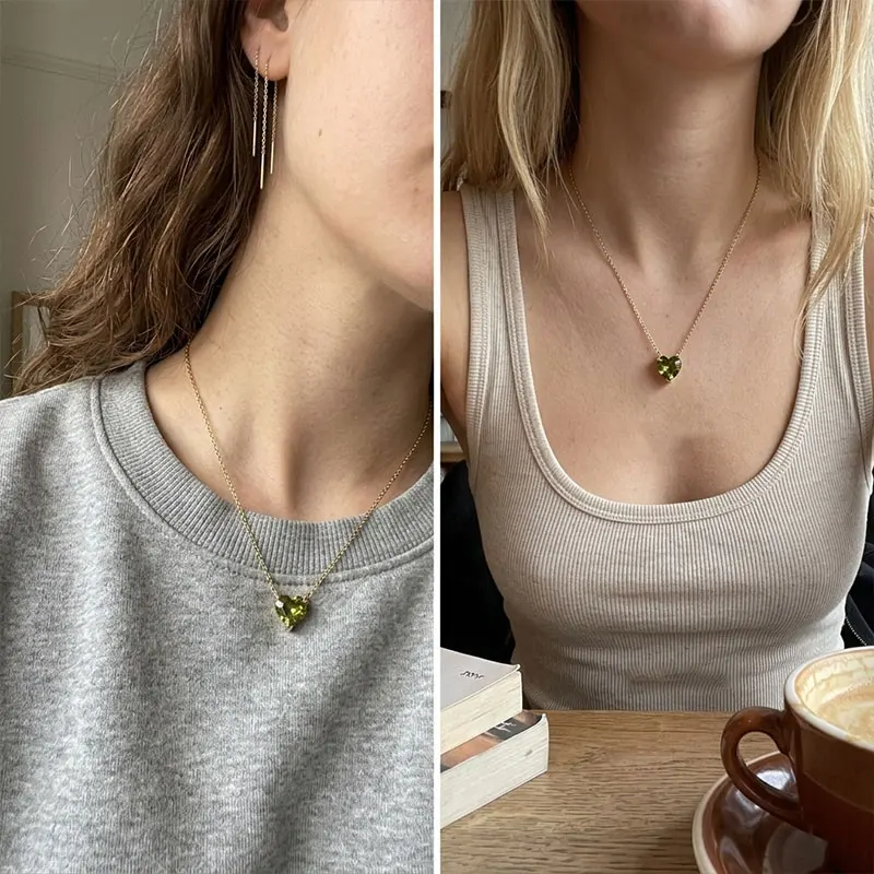 Green/Pink Heart Necklace Trendy Statement Jewelry Perfect Gift for Girlfriend Daughter Gemstone Lover Gift for Her Accessory