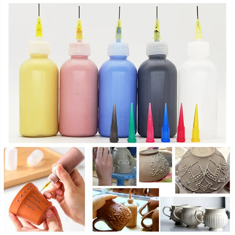 50cc Pottery Mud Painting Bottle Squeeze Mud Bottle Multi-needle fai da te Texture Ceramic Coloring Glaze Painted Clay Sculpture Tool