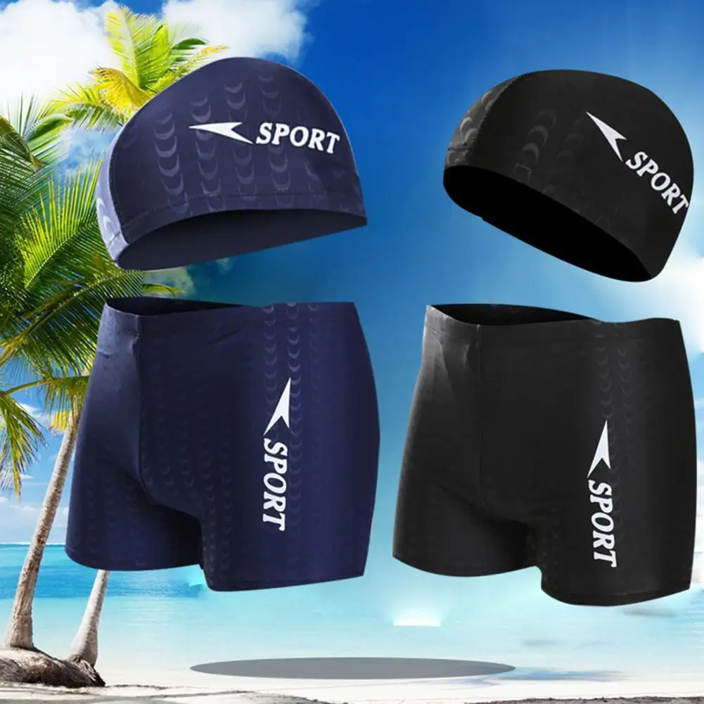 

1 Set Men Swimwear Fashionable Men Shorts Stylish Swim Trunks Anti-pilling Swimming Set Slim Swimming Cap Shorts for Holiday