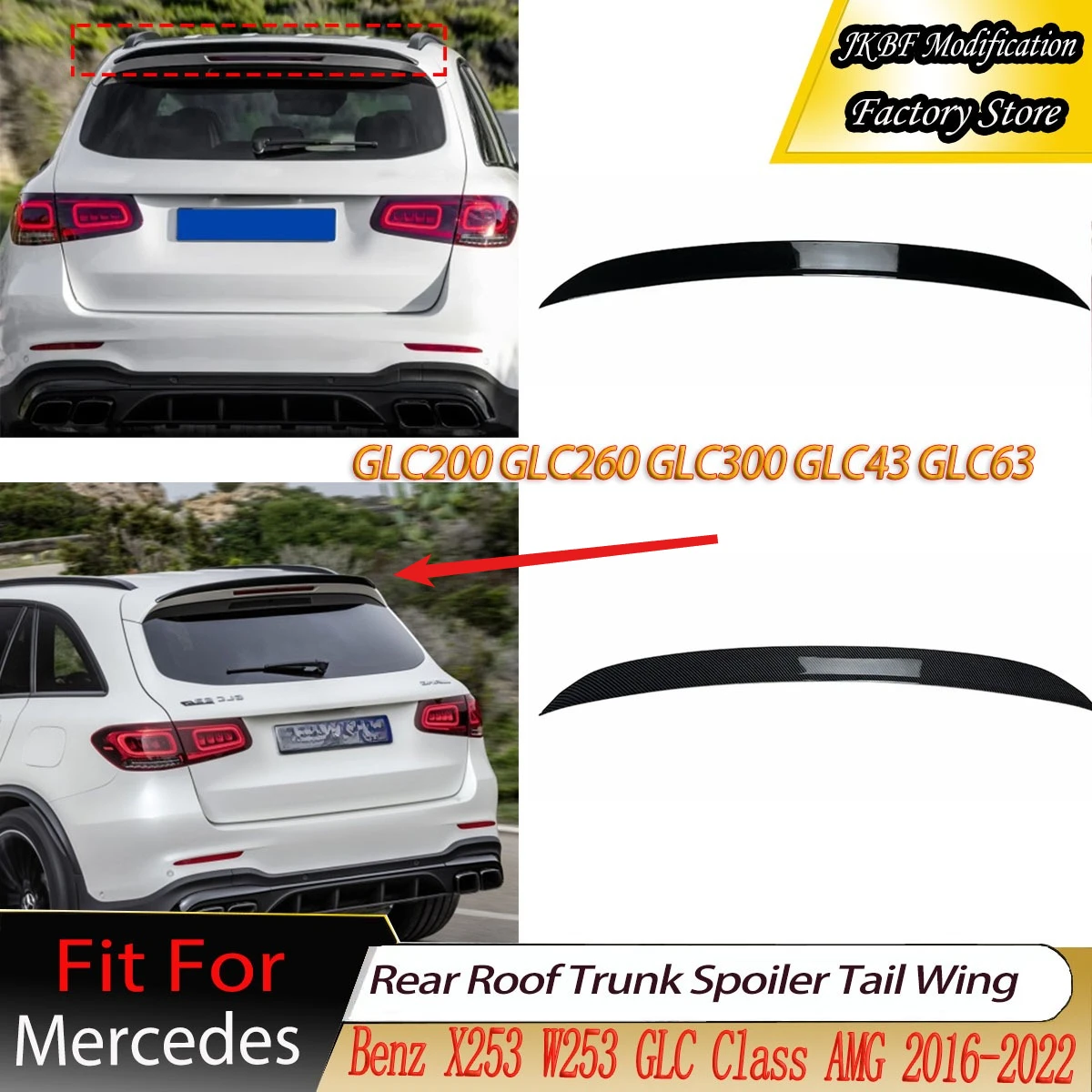 

For Mercedes Benz X253 W253 GLC Class GLC200 GLC260 GLC300 GLC43 GLC63 AMG 2016-2022 Rear Roof Trunk Spoiler Tail Wing Trim