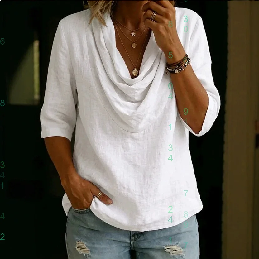 

Women's Solid Round Neck Casual Linen Cotton Shirt Blouse Top Spring Summer