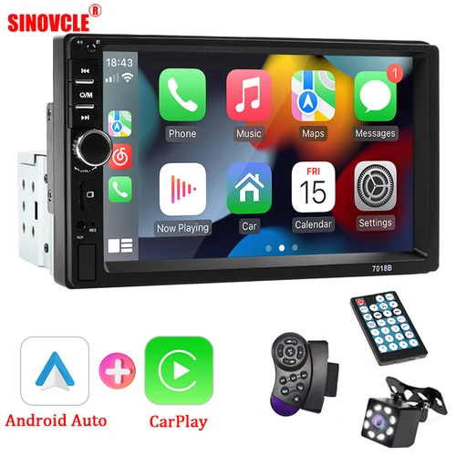 Reproductor Multimedia Universal para coche, autorradio con pantalla táctil HD, FM, entrada auxiliar, Bluetooth, MirrorLink, 1 Din, 7 pulgadas, Carplay, Android