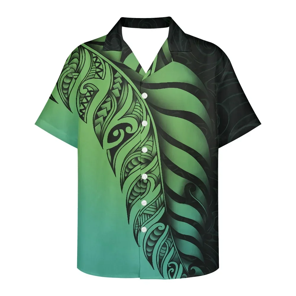 

Men's Business Polynesian Shirt Casual Short Sleeve 2022 New Lapel Tribal Tattoo Button Slim Fit Fashion Top
