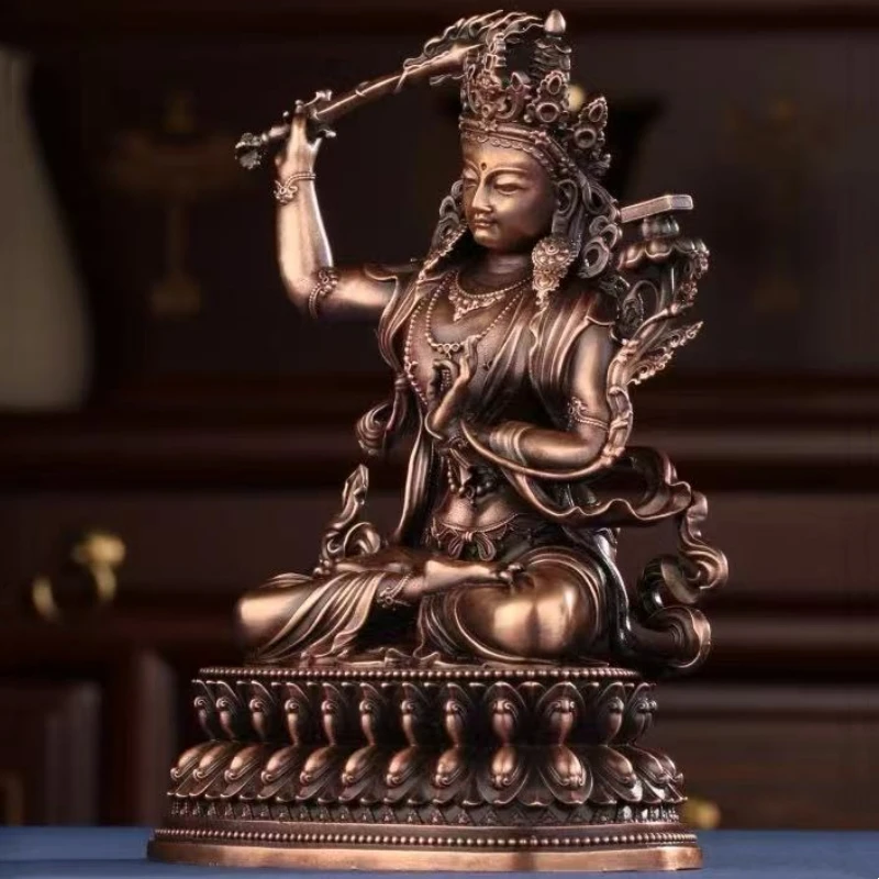 Tibetan-Style Manjusri Bodhisattva Statue,Red Copper Exquisite Nepal Tantric Altars Home Decorative Bodhisattva Buddhist Item