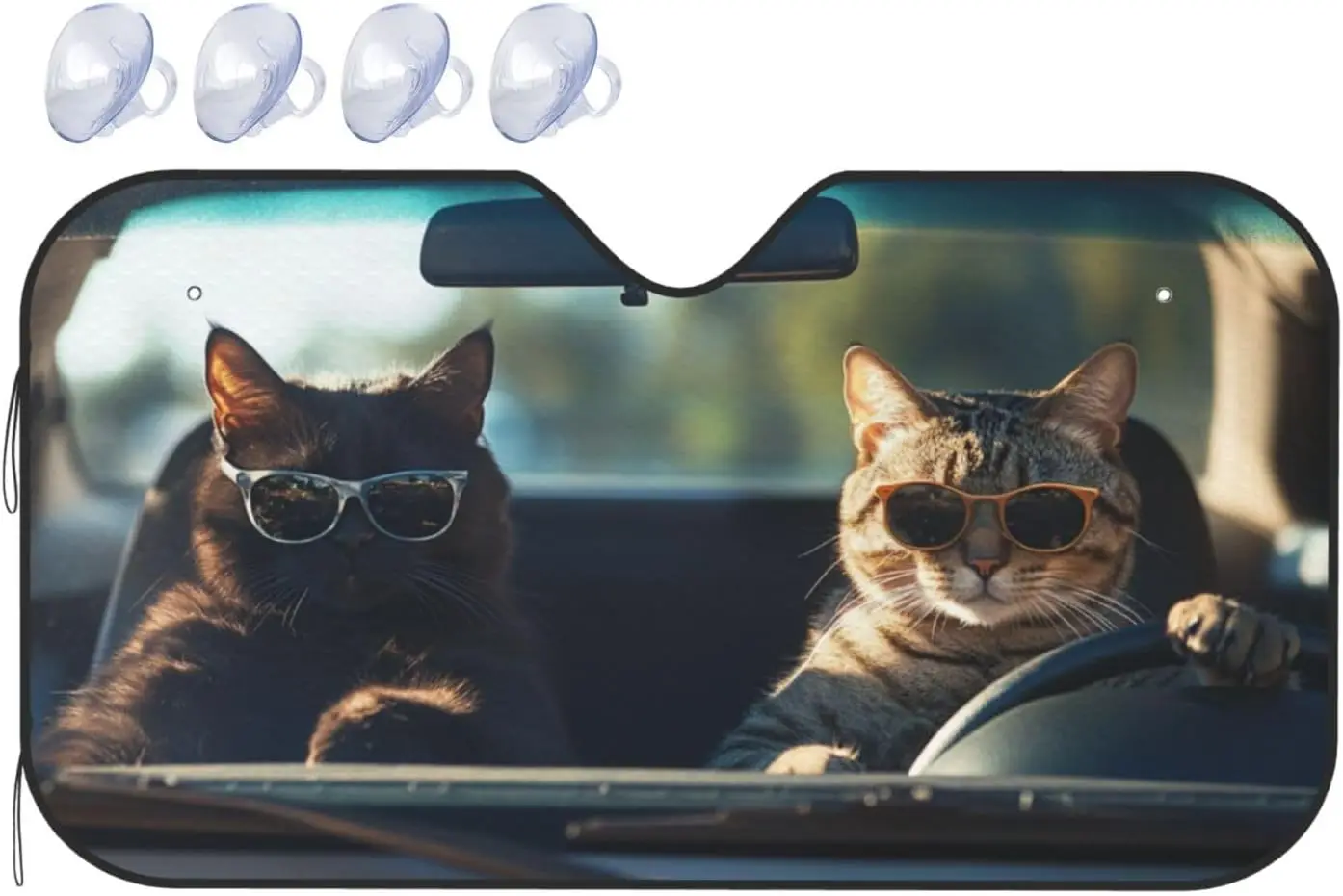 

Funny Cat Windshield Sun Shade 51x27.5 inch Retractable UV Protector for Car SUV Truck