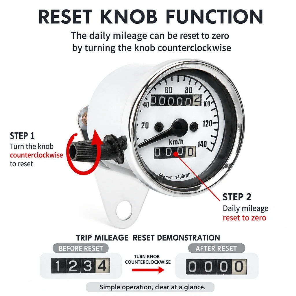 12V Retro Motorcycle Analog Speedometer Dual Mileage Counter LED Backlit Universal Fit Harley Jialing Modified Dashboard Meter