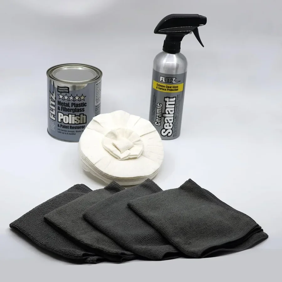 

Flitz Car Buffing and Care Kit Medium - USA-Made Polishers and Buffers Set Includes 2lbs Paste 16oz Sealant 5" BuffBall 4 Micro