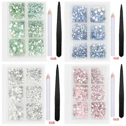 White/Blue/Pink/Green Opal Mix Sizes Glass Crystal Non Hot Fix Rhinestones Flatback 3D Crystal Nail art Rhinestones Decorations