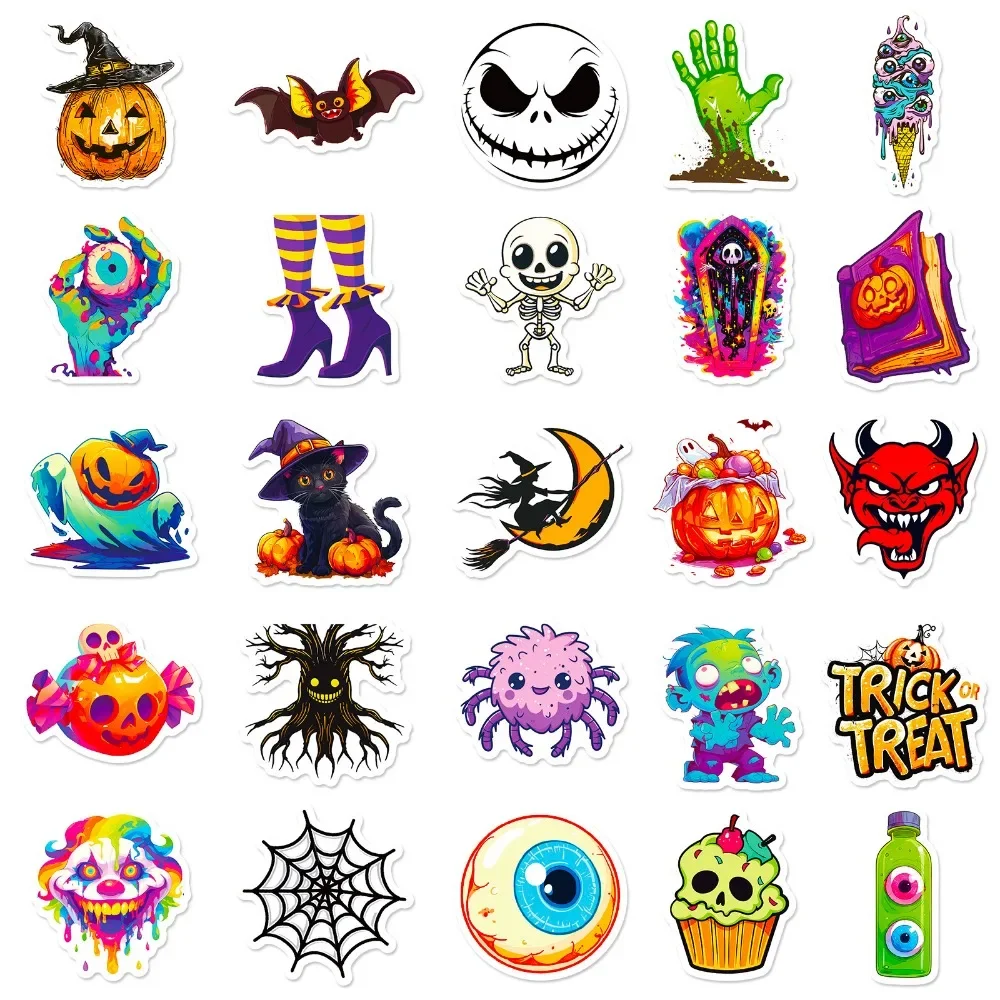 50pcs stiker Halloween, hantu kematian, lentera labu, stiker Graffiti kartun laptop DIY botol air ponsel, mainan anak