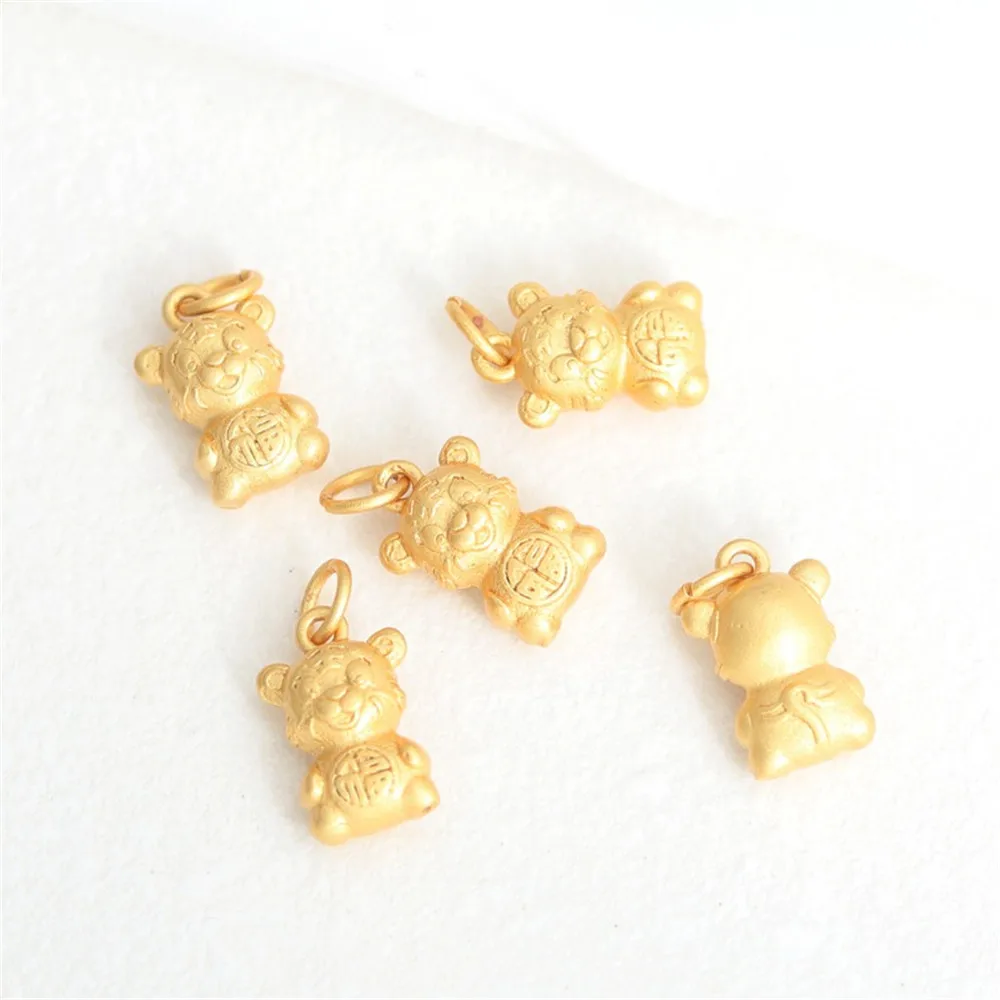 18k Gold Matte Gold Cartoon Three-dimensional Lucky Tiger Pendant Diy Handmade Bracelet Necklace Pendant Tag Charm Accessories