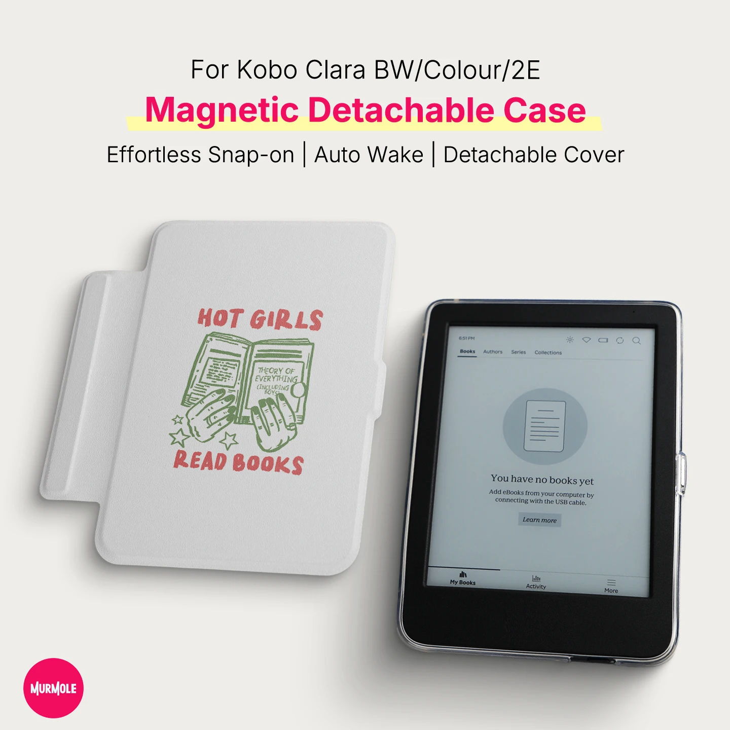 Magnetic Detachable Case for Kobo Clara BW Colour 2E 6-Inch Hand-Drawn Art Style Protective Cover with Auto Sleep Wake Cover view 2