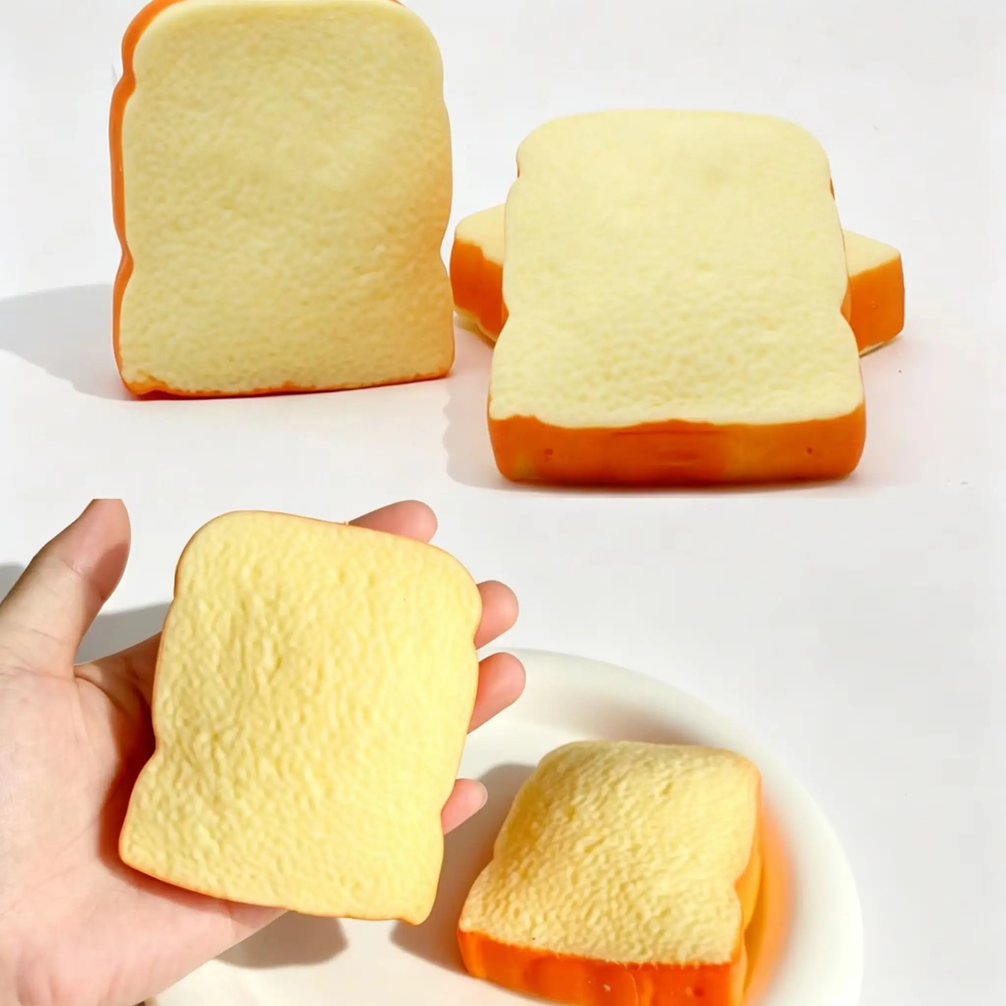 Lifelike Sliced Toast Slow Rise Squishy Squeeze Fidget Soft Elastic Stress Relief Fake Food Desktop Leisure Holiday Decor Supply