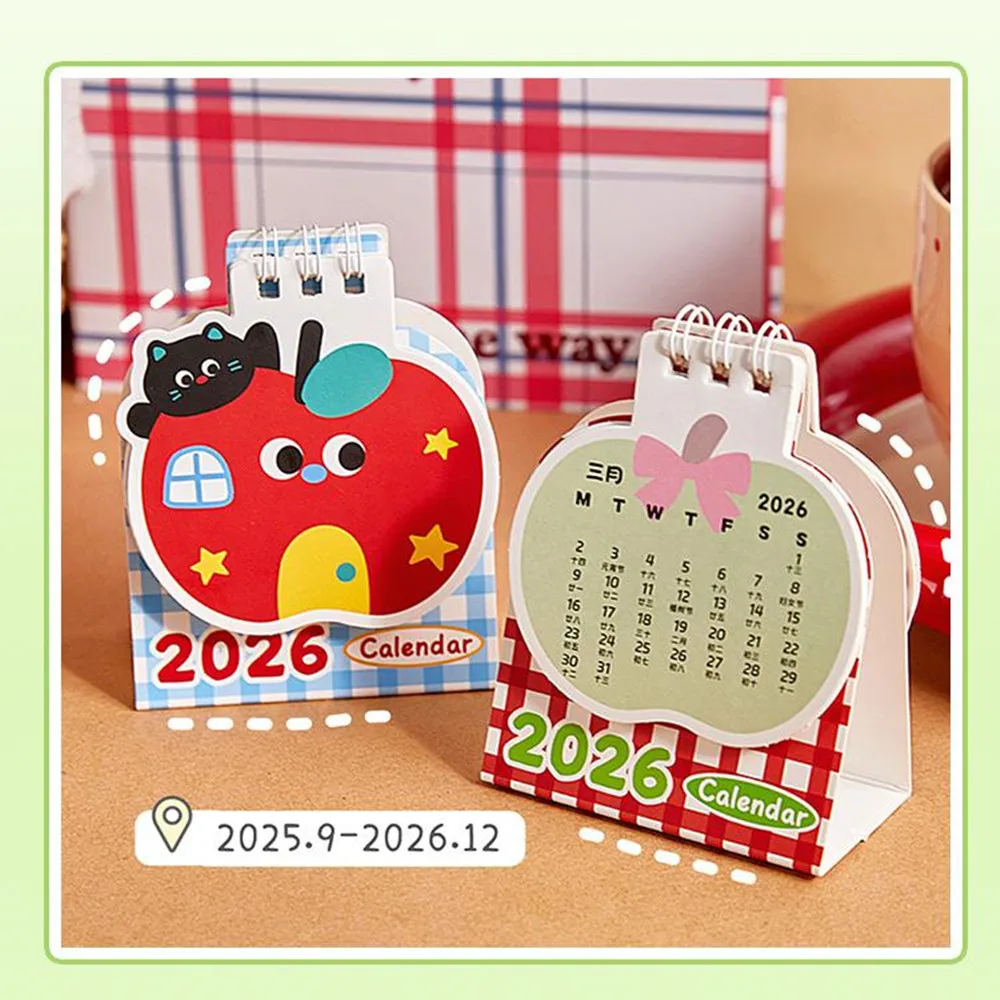 

2025.9-2026.12 Apple Cartoon Mini Calendar Paper Desktop Decoration Daily Scheduler Table Planner Student Stationery New Gifts