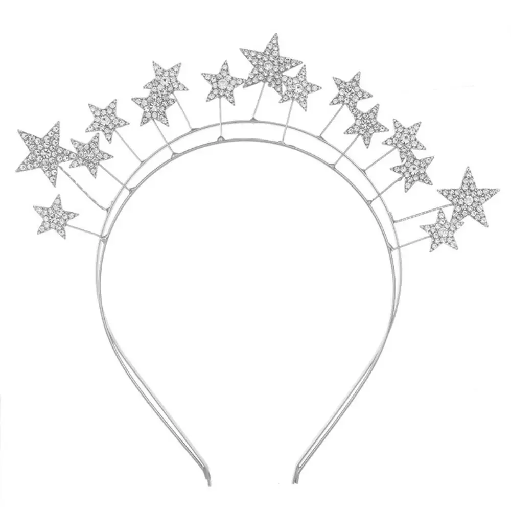 

Vintage Metal Star Hair Hoop Silver bilayer Halo Crown Hair Ornaments Headwear Baroque Hairbands Head Jewelry