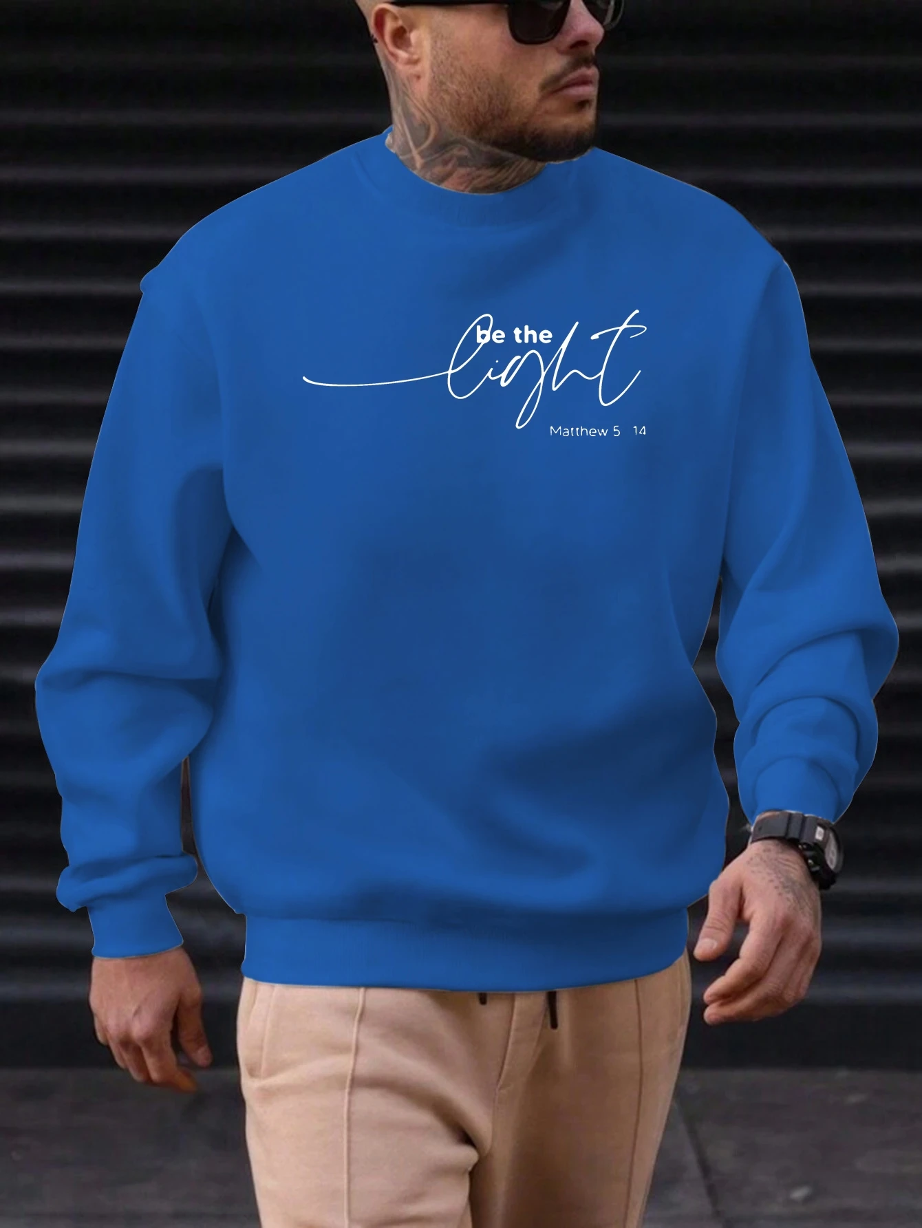 Men's Cotton Round Neck Sweatshirt BE THE LIGHT Pattern Printing 2025 New Trending Fashion Casual High Quality Top Clothing
