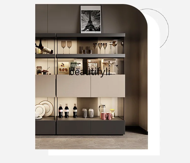 

Italian dining side wine cabinet living room storage open glass jewelry display cabinet