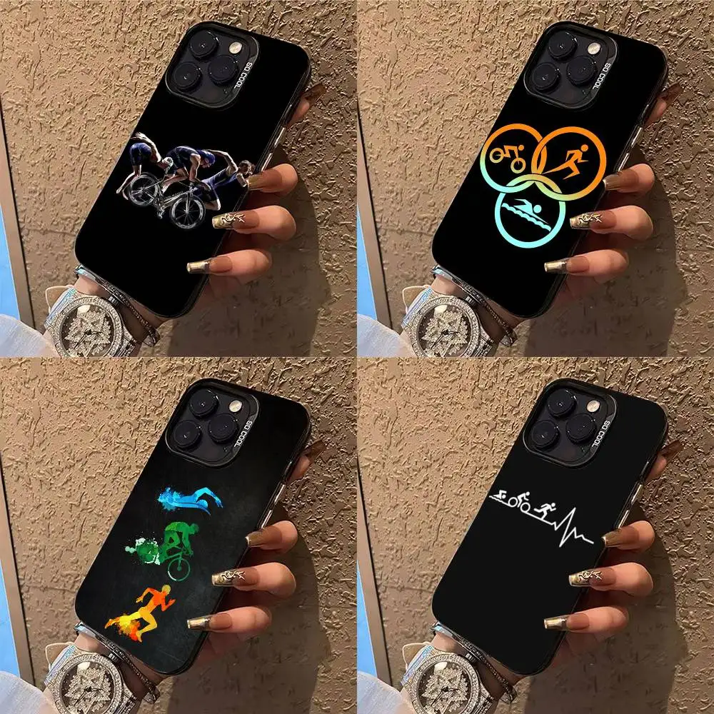

triathlon Phone Case For iPhone 17,16,15,14,13,12,X,8,Pro,Max,Plus,E,SE4,Air,Mini IMD Matte Black