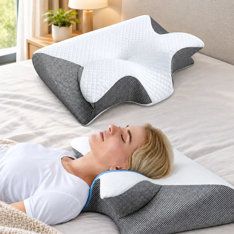 Ergonomic Cervical Support Cushion with Slow-Response Memory Foam for Comfortable Sleep and Neck Relief