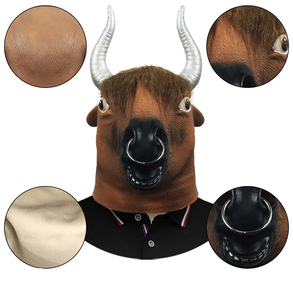 Natürliche Latex-Khaki-Kuhkopfmaske für Halloween, Weihnachten, Party, Kostüm-Requisiten – Detail 3