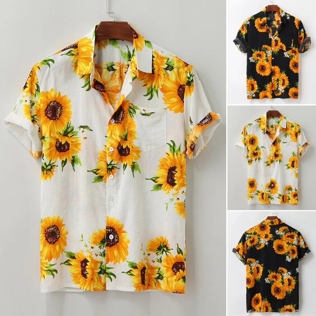 

Summer Men's Casual Beach irt Suower Print ort Sve Polyester Stand Fit Faionable Youthful European Sle