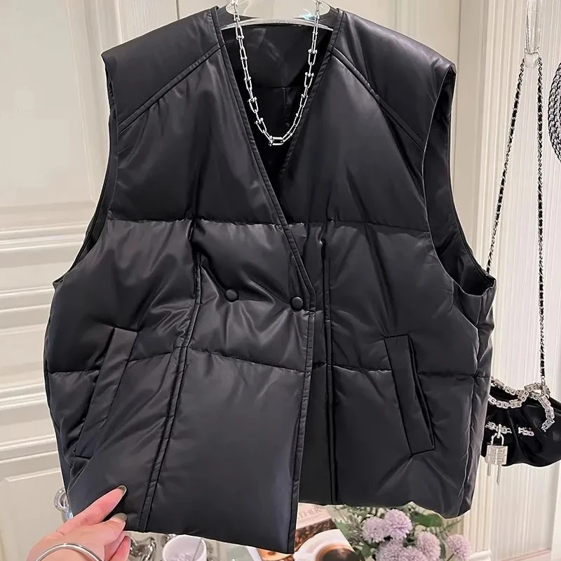 Autumn Winter Women\'s Winter Vest Tank Top Sleeveless Streetwear Lightweight Waistcoat Stand Collar Zip Solid Quilted Vest