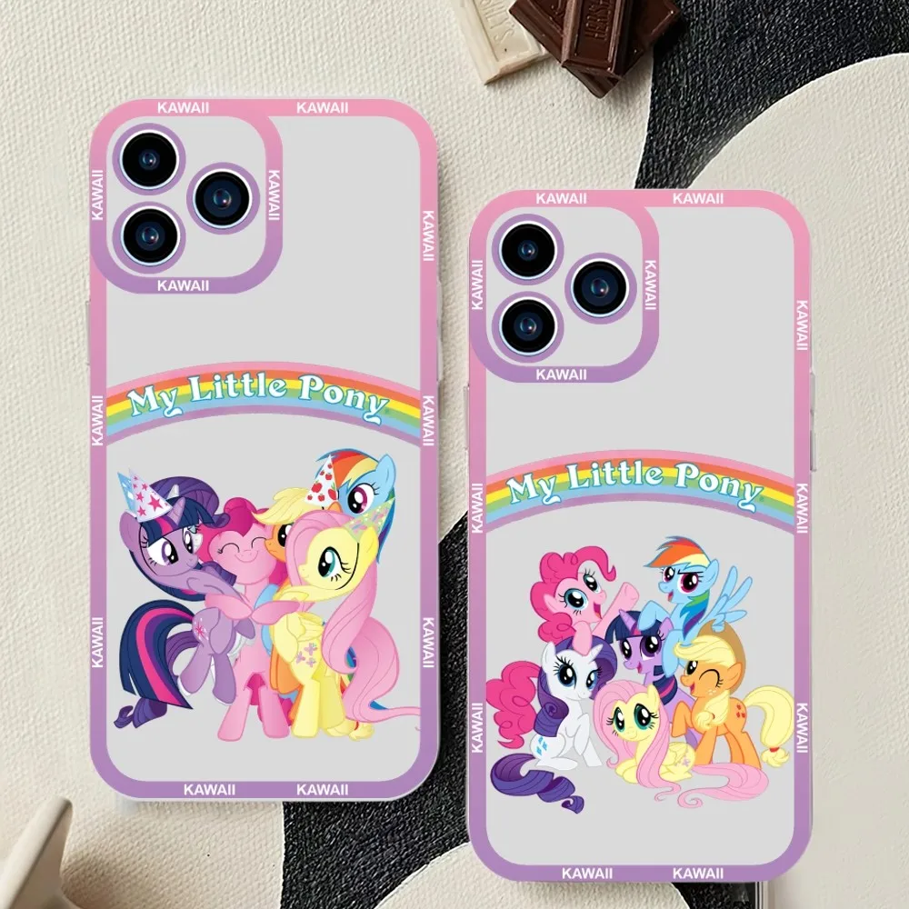 Cartoon Cute M-My Little P-Ponys Phone Case For iPhone 11 12 Mini 13 14 15Pro Max Transparent Shell