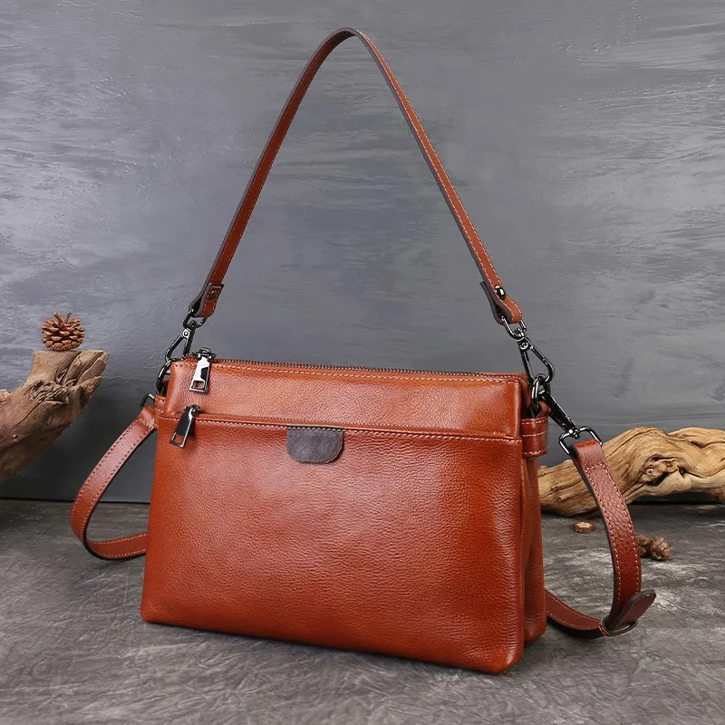 Johnature Genuine Leather Women's Bag 2026 New Versatile Armpit Bag Commuting Multi-layer Shoulder Crossbody Bag