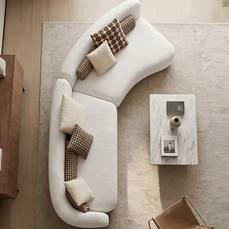 Italian minimalist special-shaped large flat villa modular curved lambswool living room fabric sofa
