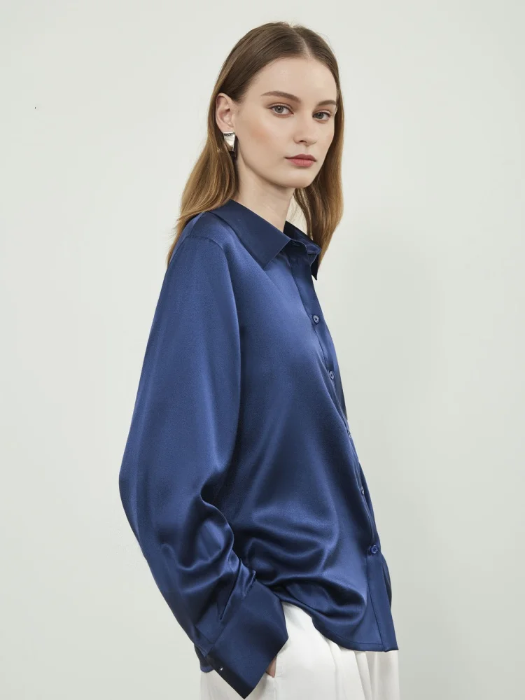 Birdtree,OEKO-TEX,90%  Silk Blouse,Women Full Sleeve Lapel Tops,Commuting,Single Breasted,2025 Autumn Shirt T5D208JF