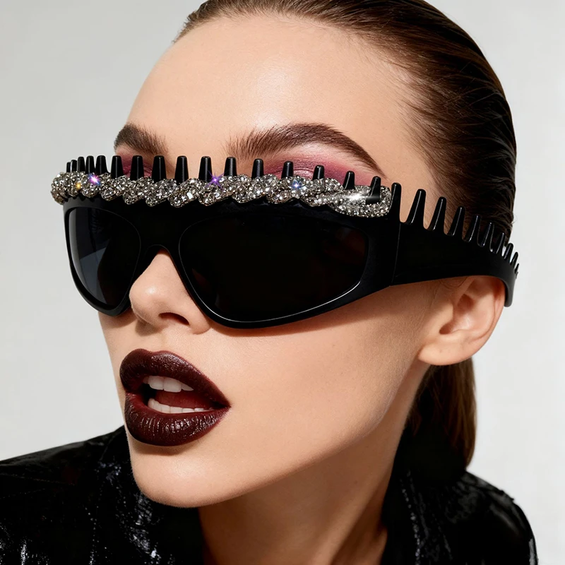

New Women's Fashion Diamond Glasses Personality Quirky Exaggerated Headband Sunglasses High-End Trendy Street Style Sunglasses