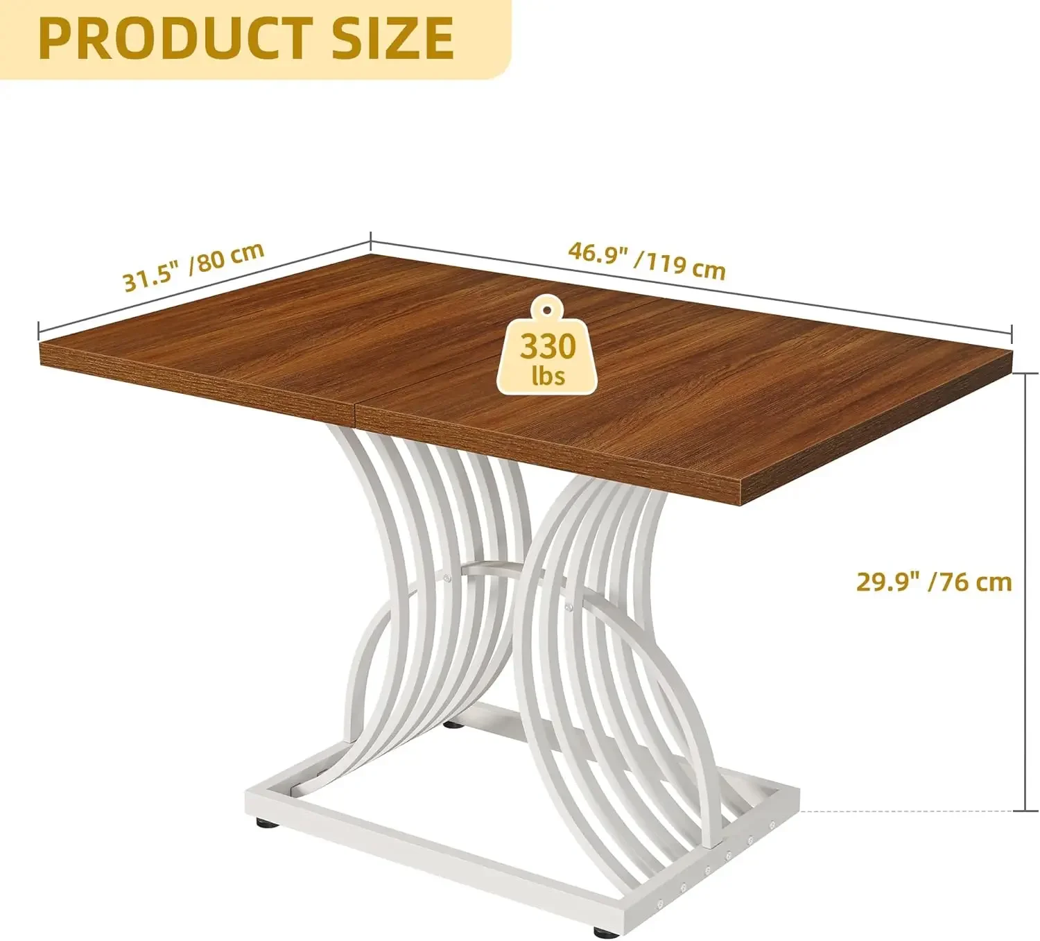 Modern Dining Table for 4 People 47 Inch Rectangular Kitchen Table with Walnut Tabletop and White Geometric Legs Small Dinner Ta