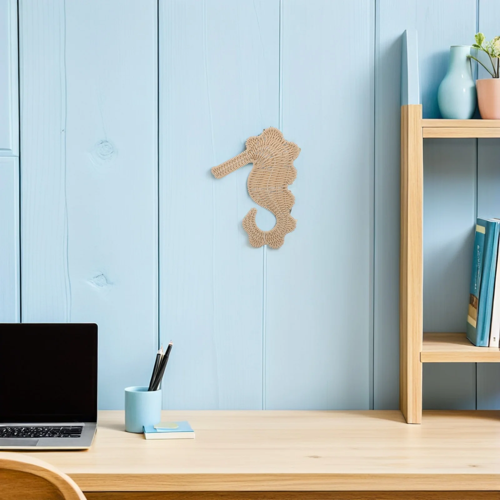 

Handmade Woven Seahorse Wall Hanging Boho Coastal Nursery Decor Rustic Imitation Rattan Animal Art For Living Room Bathroom