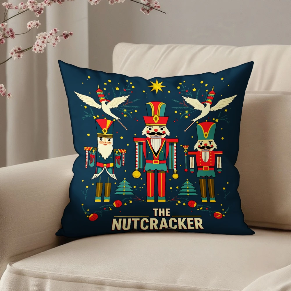 Decorative Throw Pillow Case Navy Blue The Nutcracker Christmas Soldiers And Birds Print For Living Room Sofa Bedroom Home Decor