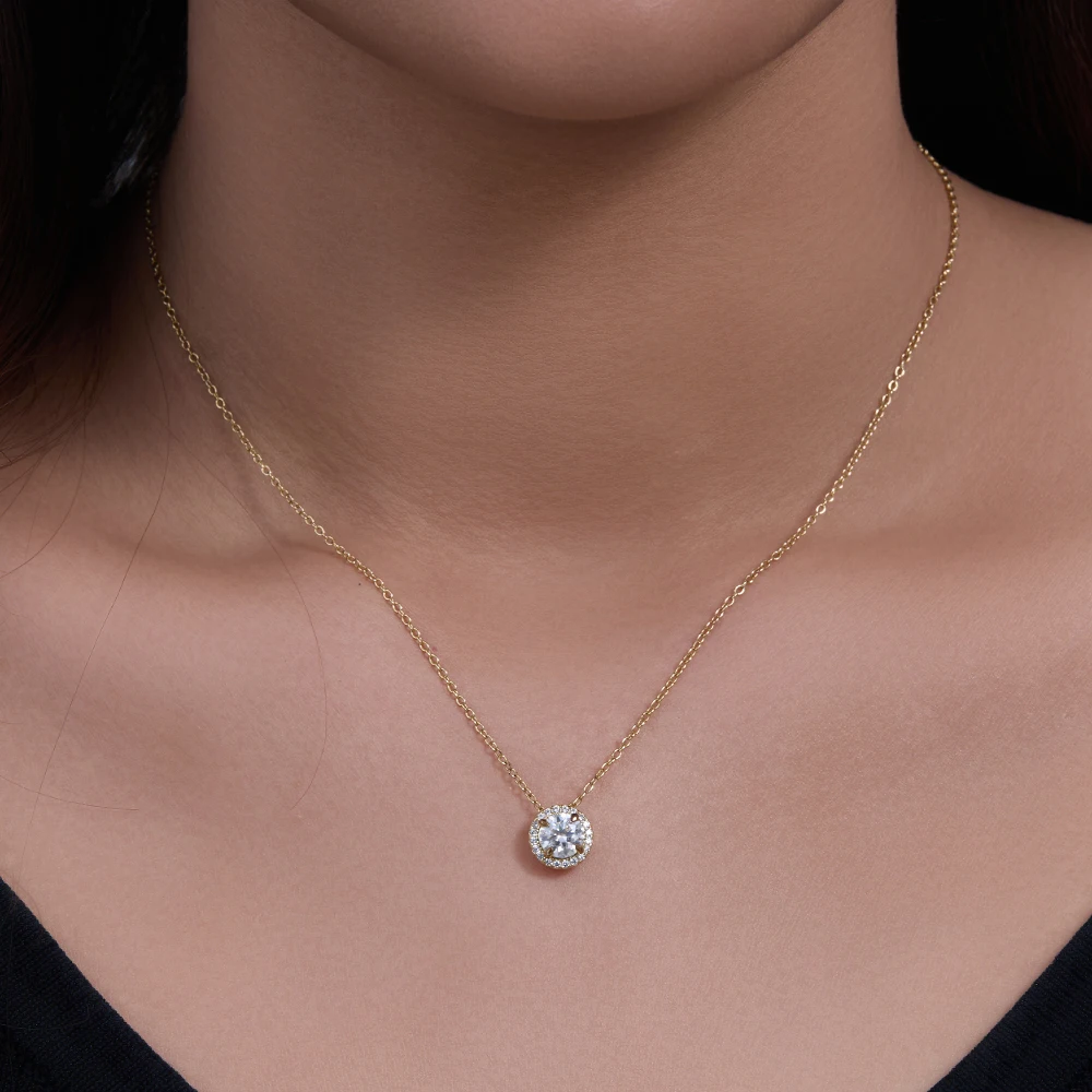S925 Sterling Silver Diamond Embedded round Zirconia Necklace for Women Unique Design Elegant Versatile Clavicle Chain
